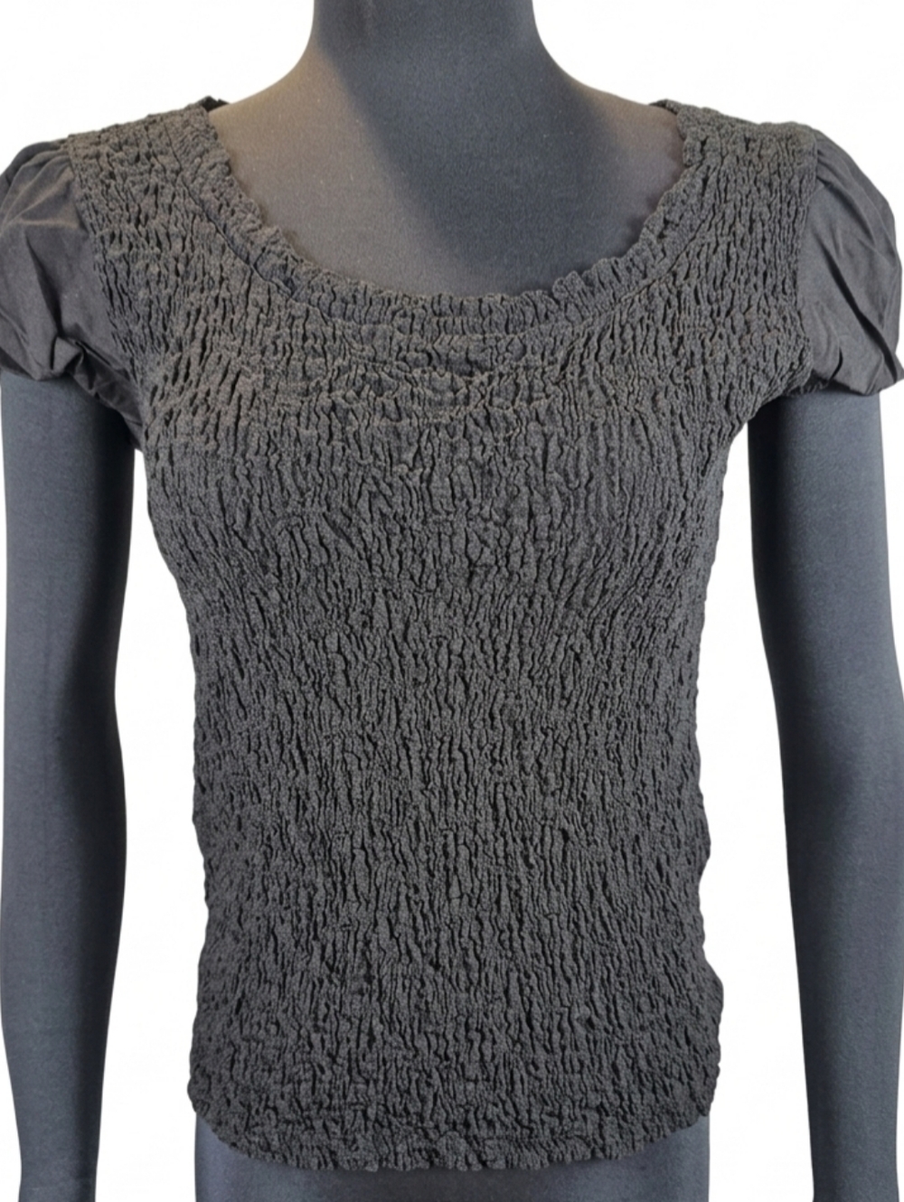 DKNY Textured Black Short Sleeve Top